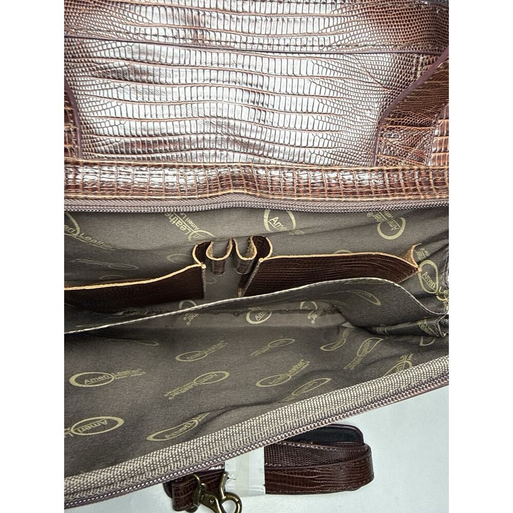 Amerileather Genuine Leather Croco Print Duffel Travel Bag Brown Carry On - Picture 6 of 16